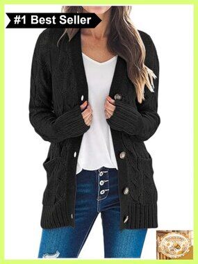 MEROKEETY Women's Long Sleeve Cable Knit Button Down Cardigan Sweater